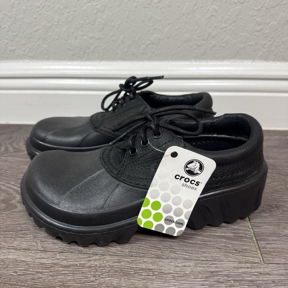CROCS Axle Islander All Terrain Clogs Mens 5 Women7 Lace Up Leather Uppers BLACK
